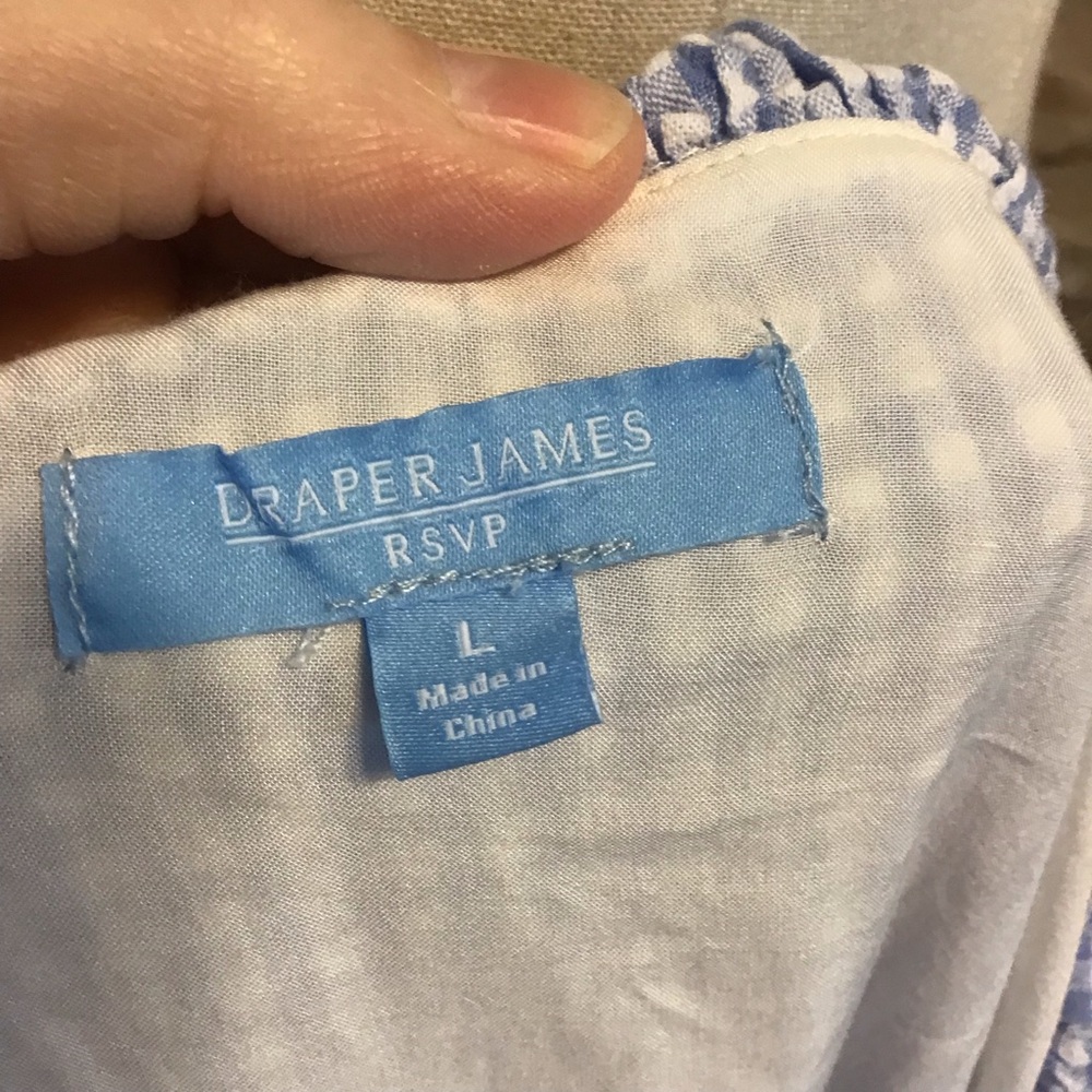 DRAPER JAMES RSVP Women's Blue Gingham Plaid Ruffle V-neck Tie Waist Dress L - Picture 5 of 5